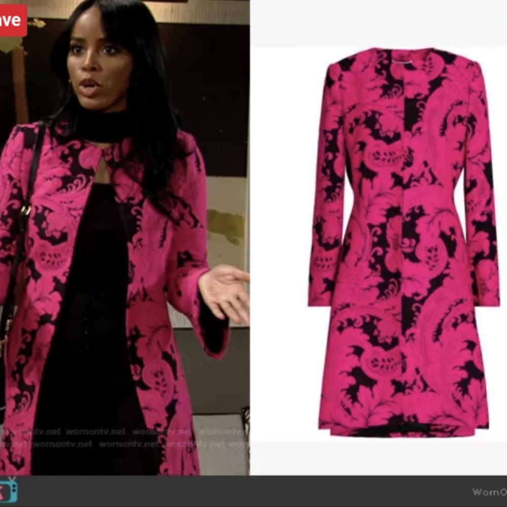 Alice Olivia Pink Liza Bell Sleeve Paisley Coat